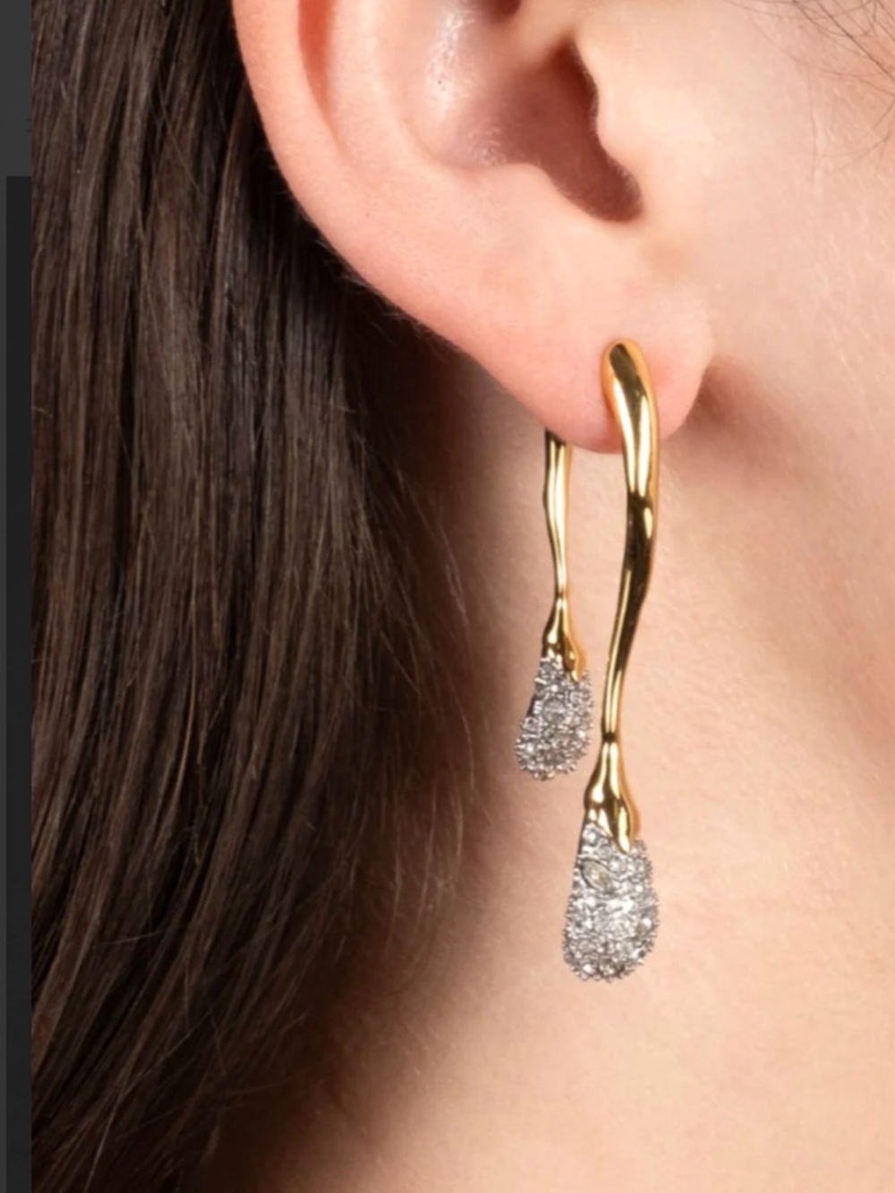 NEW Alexis Bittar Solanales Earrings Front Back Double Drop Gold Clear JL26